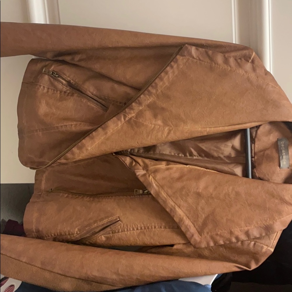tan leather jacket